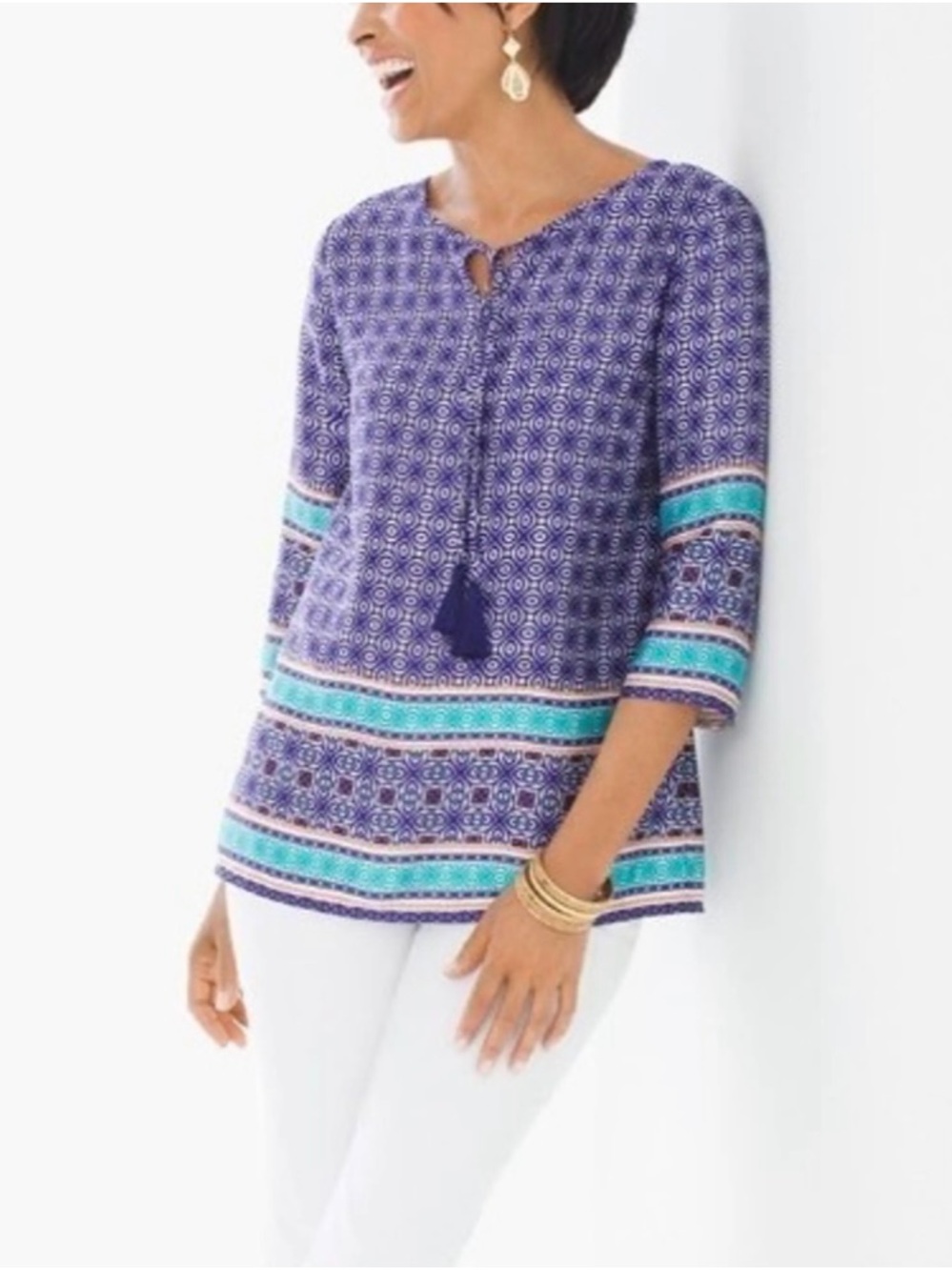 Chico's Patterned Tassel-Front Tunic